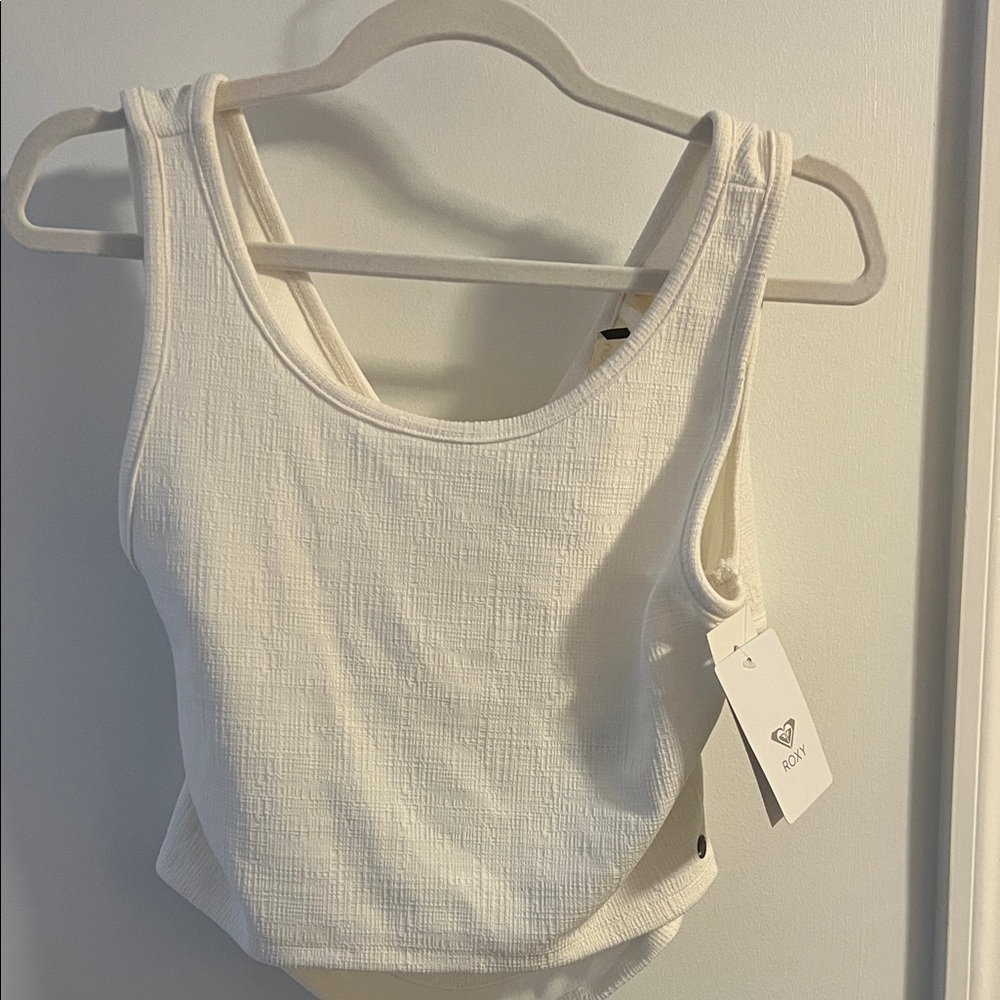 Roxy Cream Textured Cropped Tank Top